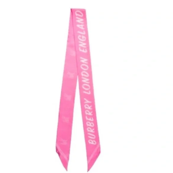 Burberry Pink Logo Silk Scarf - Picture 6 of 6